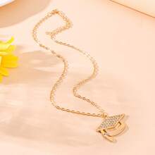 1pc Minimalist Creative Alloy Rhinestone Studded Graduation Cap Pendant Necklace, Suitable For Women - Graduation Season Necklace - View 4
