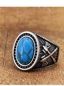 1pc Stainless Steel Turquoise Axe Shaped Ring, Unisex, Great Gift For Friends, Colleagues, Parents - Ring - View 2