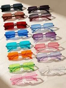 Women's Multicolor Stylish Fashionable Glasses Set, Suitable For Music Festivals, Street Photography, Tropical Beach Vacations - Multicolor(15pcs) - View 3