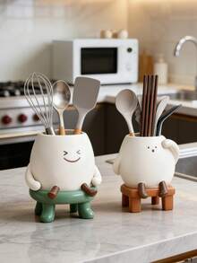 1pc Resin Cartoon Kitchen Utensil Caddy, Whimsical Countertop Storage Container With Cute Character Design. Great For Organizing Chopsticks, Spatulas, And Flatware In Your Kitchen, Dining Area, Or Breakfast Nook. Durable, Easy-To-Clean, And Space-Saving, This Fun Organizer Elevates Your Kitchen Aesthetic While Keeping Essential Tools Within Reach For Everyday Cooking. - Multicolor - View 2