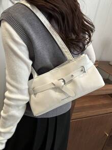 新款时尚腰带装饰手提包，适合派对、郊游、度假、购物和日常使用，可存放硬币、手机，也适合白领、大学生和上班族作为工作包，优雅女士包。 - 白色 - 查看 4