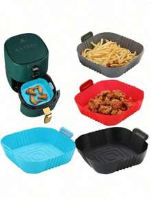 新款硅胶空气炸锅烤盘，易于清洁且可重复使用，非常适合制作披萨和炸鸡，双把手设计。 - 查看 1