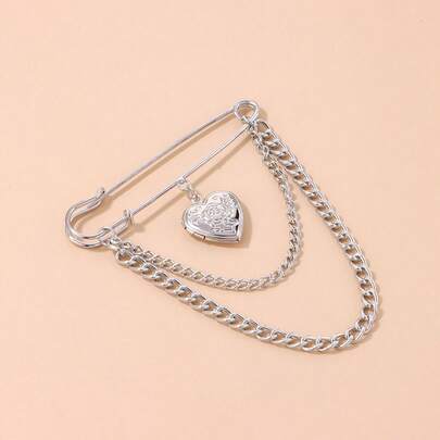 Creative Openable Embossed Heart Brooch, Vintage Luxury Fashion Chain Brooch Accessory