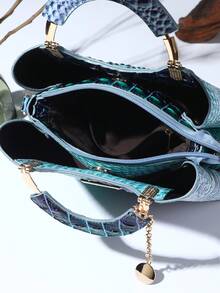 Elegant Crocodile Print Small Handbag, Fashionable Single-Shoulder Crossbody Wallet For Ladies, High-End Small Handbag With Multiple Compartments For Daily Use - 10#藍色+深藍 - 查看 5
