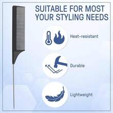 3把女士鼠尾梳，不锈钢针，金属尾梳，适合家庭和沙龙使用 - 彩色 - 查看 6