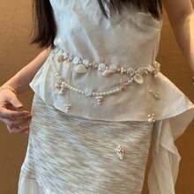 1 Pcs Double-Layer Bohemian Beach Sand Pearl Shell Tassel Waist Belt For Women Vacation Skirt Accessory - 黑色 - 查看 2