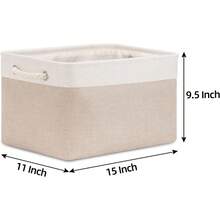 1pc Large Foldable Canvas Storage Basket With Handle, 15 X 11 X 9.5 Inches, Collapsible Organizer For Bedroom Closet Kitchen Laundry Room Decor, Versatile Home Organization Solution Fabric Container For Clutter Control - White & Beige - View 4