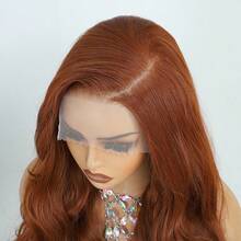 Copper Red Color 26Inch 13X6 Transparent Lace Front Wig With Baby Hair For Women Body Wave Synthetic Heat-Resistant Wig - 350# - 查看 5
