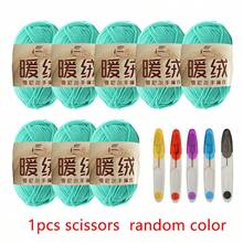 8 cuộn sợi polyester chenille + 1 kéo nhỏ màu ngẫu nhiên, tự làm đồ đan móc túi xách / khăn quàng cổ / áo len / đồ chơi nhồi bông - nhiều màu - Xem 13