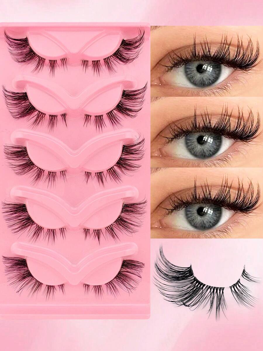 5对猫眼假睫毛，自然交叉款式，透明睫毛梗，打造自然纤长睫毛效果 - 黑色 - 查看 1