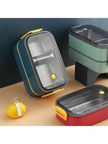 3pcs Stainless Steel Lunch Box - Insulated Bento Box Multifunctional Container Lunch Box Container With 2 Compartments And Tableware 304 Stainless Steel 2-Compartment Lunch Box - Multicolor - View 9