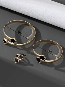 1 Set Of 3 Pieces: 1 Minimalist Fashion Classic Luxurious Lucky Clover Bracelet, 1 Bangle, 1 Ring, Exaggerated Personalized Jewelry Set For Women - Black - View 6