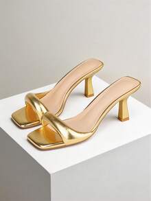 MERUMOTE Women's Mule Heels 2.76" Heeled Sandals Slip On Mules One Strap Square Toe Shoes For Casual,Party - 金色 - 查看 5