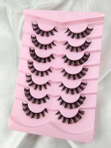 7 Pairs D Curl Russian Thick False Eyelashes, Volume Eyelashes Fake Eyelashes Dramatic Messy Mink Lashes Wispy Long Foxy Eye Lifting Look Eyelash Extension Criss-Cross Natural Fluffy Faux Mink Lashes, Reusable Full Strip Eyelashes, Makeup False Eyelashes - Black - View 4