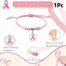 1/5/10pcs Pink Ribbon Woven Bracelets - Adjustable Jewelry Set For Women - Breast Cancer Awareness Month Support Gift - Multicolor - View 7