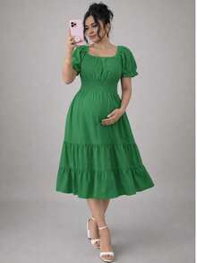 Printed Plain Dresses Comfortable Stylish Elegant Loose Romantic Evangelical Maternity Gender Reveal - 綠色 - 查看 1