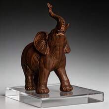 Figura de elefante de 5.1 pulgadas con textura de madera, estatua de elefante de resina con la trompa hacia arriba, decoración moderna para el hogar para la sala de estar, entrada, estantería, regalo perfecto para amantes de los elefantes y para inauguración de casa - 1PC - Ver 5