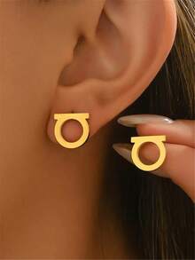 1 Pair Geometric Symbol Minimalist European And American Minimalist Style Women Hoop Earrings - Geometry - View 5