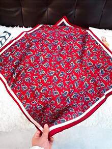 1pc 70*70cm Square Silk Printed Scarf, Fashion Headband Neckerchief Shawl For Women - Burgundy - View 3