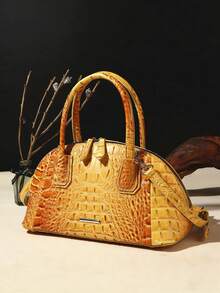 Luxury Crocodile Pattern Handbag, Retro Genuine Purse, Women's Classic Boston Bag & Shoulder Bag - Màu vàng - Xem 2