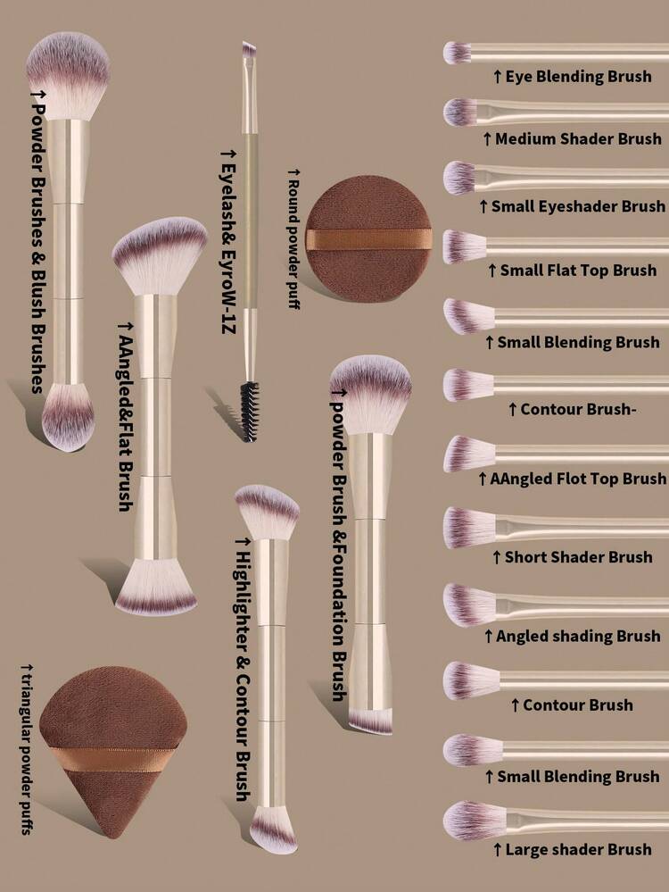 6pcs/13pcs/23pcs Makeup Brush Set Includes: Brush Holder, Foundation Brush, Blush Brush, Eyeshadow Brush, Mascara Brush, Eyebrow Brush, Lip Brush, Highlighter Brush, Contour Brush, Nose Brush, Makeup Sponge, Makeup Tools, Makeup Brush Set, Women/Girls Travel Makeup Brush Set, Makeup Brush Set, Complete Makeup Brush Set, Full Makeup Brush Set, Makeup Set, Makeup Brush Set, Makeup Gift Set - Gold - View 3