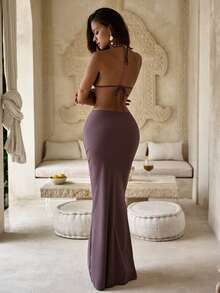 Bộ bikini nữ thanh lịch, thời trang mùa hè, kiểu dáng buộc dây cổ màu tím, gợi cảm, kèm váy sarong, thích hợp cho các bữa tiệc, tụ họp, mùa xuân, biển, giải trí, kỳ nghỉ, lãng mạn, thiết kế thời trang, độc đáo, giản dị, phong cách bohemian, du lịch, thư giãn hàng ngày. - màu nâu - Xem 5