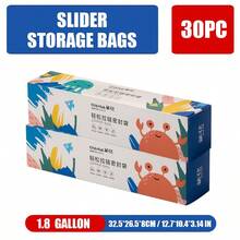 60pcs/50Pcs/45Pcs/25Pcs/15Pcs Assorted Sizes Ziplock Food Storage Bags In Dispenser Box, Leakproof Reusable Seal Bags With Cute Cartoon Prints, Easy-Tear Clear Plastic Food Bags For Snacks Fruits Vegetables Meal Prep Travel Organization - 黃色 - 查看 16