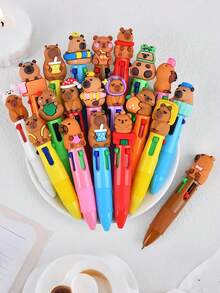 12pcs/Set Pulpen Capybara Aneka Warna 4-in-1, Pulpen 4-in-1 Berbentuk Capybara yang Menggemaskan dengan Berbagai Motif Capybara, Cocok untuk Hadiah Liburan, Hadiah Ulang Tahun, Suvenir Pesta Bertema, dan Hadiah Pesta Musiman (Acak) - MultiWarna - View 2