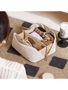 1pc Large Capacity Portable INS New Checkerboard Makeup Bag, Pencil Case, Stationery Box, Convenient Travel Tote - Single Piece - View 5