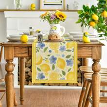 Lemon Flower Pattern Summer Table Runner, Suitable For Spring Family Gathering Kitchen Dining Table Decor - Multicolor - View 8