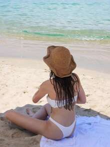 1pc Women's Foldable Wide Brim Sun Hat - Lightweight Khaki Straw Hat, Summer Travel Beach Hat, Portable Design, Fishing Hat, Vacation Hat, Textured Material, Durable Headwear - Multicolor - View 8