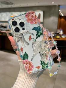 大象嘴唇彩绘编织波浪边可拆卸手链简约防摔加厚手机保护壳，印花款，适用于 17/17 Pro/17 Pro Max、16 XR/7/8、15 Pro Max、12 Pro Max、13 Pro Max、14 Pro Max、13、14、11、12P、14P、11P、12P、XS、XR、7/8P、7/8G ES2 手机壳 - 彩色 - 查看 1