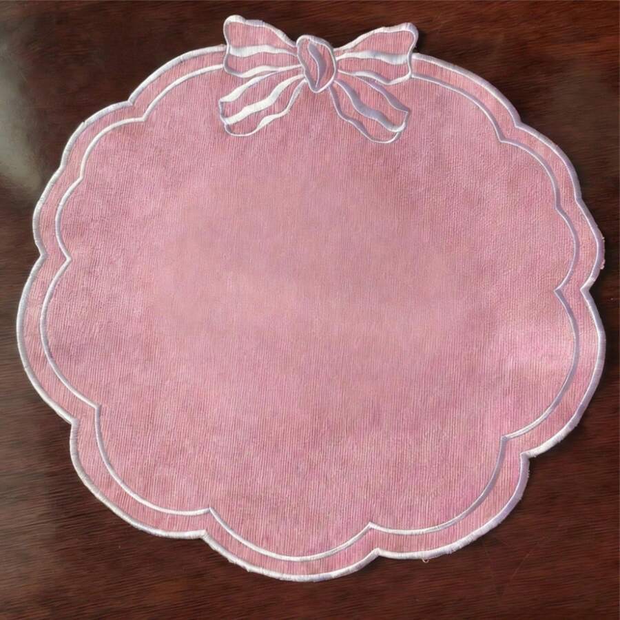 Bow Embroidered Placemats Linen Heat-Resistant Placemats For Home Restaurant Party And More - 粉色 - 查看 1