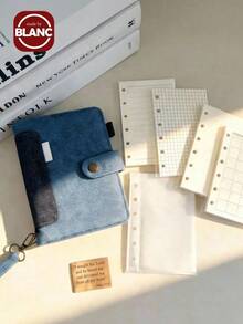 A7 Jean Binder Notebook Cover, DIY Junk Journal Loose Leaf Handbook, Gird/Blank/Line Refill Papers, PP Refill Sleeves, Large Capacity Organizer Book, School Supplies,Back To School - Multicolor - View 1