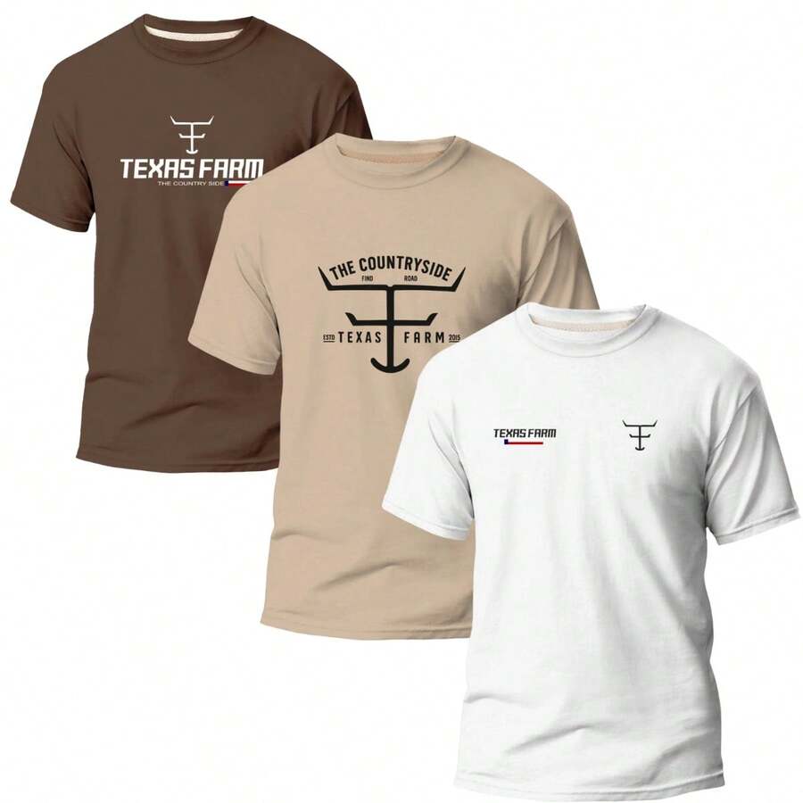 Kit Of 3 Men's Rodeo Style Country Fashion T-Shirts Texas 050 - White - View 1