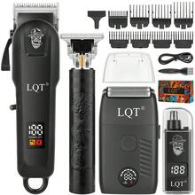 LQT Men's Grooming Kit (4pcs/3pcs/1pc) - Rechargeable Hair Clipper, Beard Trimmer, Nose Hair Trimmer And Electric Shaver, Wireless Multifunctional Grooming Set, USB Charging, With Guide Comb, Ideal For Home Haircut, Beard Styling And Personal Care, Perfect Gift - Black - View 2