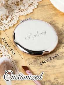Customized Engraved Silver Compact Makeup Mirror, Personalized Pocket Mirror, Customized Engraved Heart-Shaped Makeup Mirror, Customized Silver Compact Makeup Mirror, Bridesmaid Gift, Birthday Christmas Gift For Her, Bridesmaid Thank You Gift, Floral Makeup Mirror, Women's Pocket Mirror, Bridal Party Gift - Multicolor - View 2
