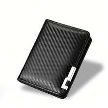 1pc Men's Fashion Carbon Fiber Pattern Wallet, Short Slim Design - Multi-Card Slots Business Minimalist Style Driving License And Credit Card Holder, Large Capacity Faux Leather Coin Purse, Suitable For Daily Use And Gifting - Black - View 2