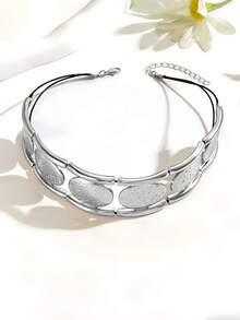 1 pieza Collar gargantilla de mujer de moda con textura de metal exagerada, patrón geométrico elíptico martillado y cilindro de metal empalmado - Amarillo Oro - Ver 11