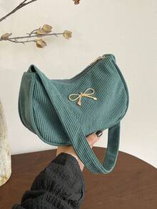 1个女童休闲单肩包，儿童休闲包，零钱包，轻便易携，拉链封口，日常收纳包，旅行假日购物户外超市节日礼物，送给女儿的礼物，时尚纯色灯芯绒休闲包，钥匙扣，适合儿童、学生、女孩、青少年、闺蜜旅行配件 - 彩色 - 查看 16