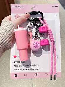 1件套全新DIY编织绳钥匙扣套装，黑粉色包包挂件套装，DIY手工组装健身系列橡胶钥匙扣，高颜值杠铃迷你哑铃挂件包包装饰，礼品配件，适合装饰包包、钱包，钥匙扣挂件，情人节礼物（女士），新年礼物（男士），教师节礼物，女友礼物 - 彩色 - 查看 6