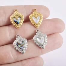 2pcs Heart-Shaped Pendant, Natural Abalone Shell, Glossy 304 Stainless Steel, Jewelry Making Supplies, Charm For Necklace, Earrings, DIY, Waterproof, Fade-Resistant, Fashionable Beach/Ocean Decor - Heart - View 2