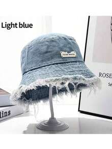 1pc Women's Streetwear Metal Decoration Frayed Brim Casual Fisherman Hat, Versatile Unisex Sun Protection Bucket Hat For Daily Wear, Outdoor, Travel, Beach, All Season E1LL - 彩色 - 查看 11