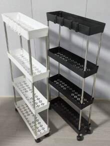 Multifunctional White Sliding Storage Rack Trolley, Hollow Draining Multi-Layer Ultra-Thin Storage Trolley, Slim Storage Trolley, Rolling Storage Trolley, Narrow Shelving Unit, Bathroom Storage Rack, Mobile Storage Rack For Kitchen, Bathroom, Laundry Room, Space-Saving Storage Rack, Multi-Tier Floor-Standing Shelving Unit, Suitable For Kitchen, Laundry Room And Other Narrow Spaces - Multicolor - View 6