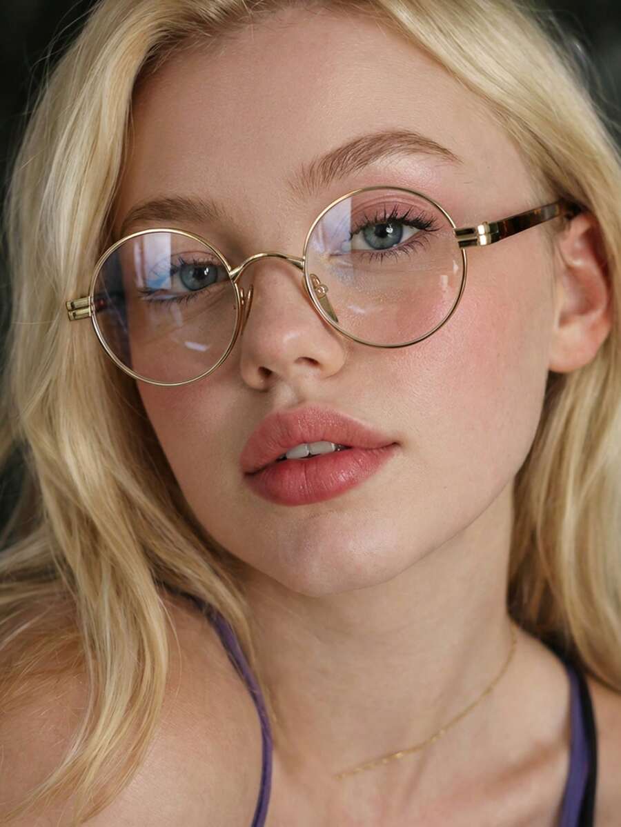 1 Pair Women's Gold Metal Frame Vintage Leopard Print Leg Casual Glasses - Gold - View 1