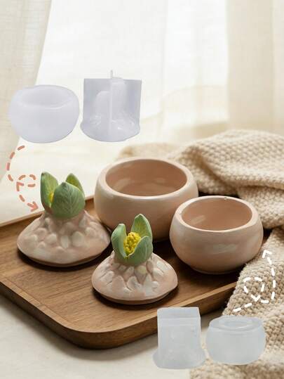 A Set Of Mini Tulip-Shaped Storage Box Silicone Mold, DIY Creative Large / Small Tulip Candle Cup Plaster Mould, Home Decoration / Gift Ornament Epoxy Resin Mold, Handicraft Casting Molds, Art Decorative Ornament Gypsum Mold