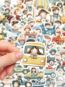 50pcs Cartoon Vehicles Stickers Aesthetic Transport Vibes For Journal, Phone Case, Tablet, Water Bottle, Helmet, Bike, Luggage, Waterproof Decals - Multicolor - View 6