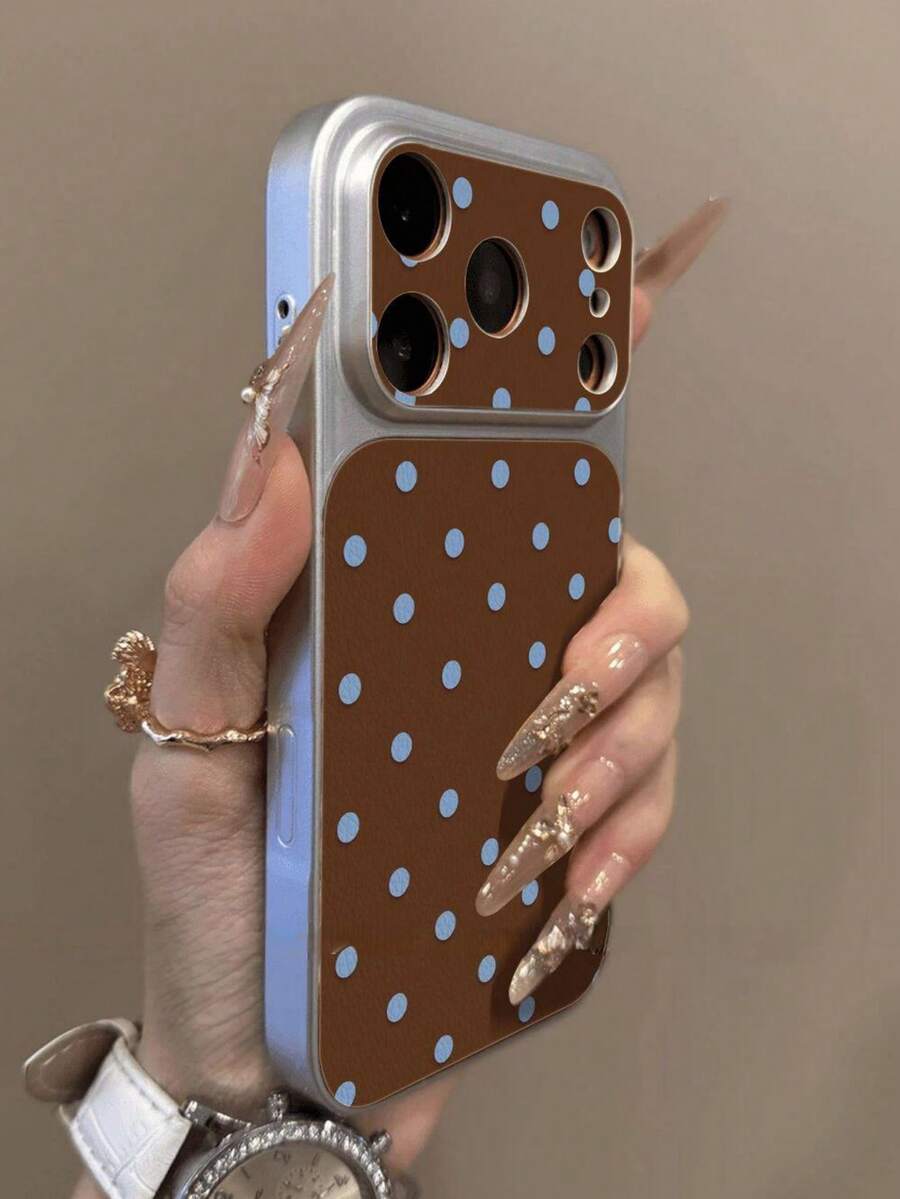 1个电镀蓝棕色波点手机壳，兼容 17 Pro Max 16 15 14 Pro Max Plus Y2K软TPU后盖 - 藍棕 - 查看 1