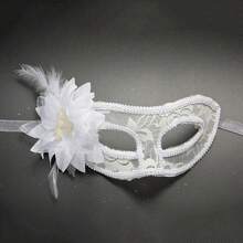Elegant Lily Flower Masquerade Mask - Sheer Lace Eye Cover With Side Detail For Halloween, Costume Party & Ball, Adjustable & Comfortable Fit - 查看 2