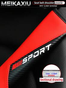 MEIKAXIU 1pc/2pcs New SPORT Red Carbon Fiber Car Shoulder Pad Safety Belt Decor Accessories, Auto Interior - Red Letter SPORT Shoulder Pads - View 2